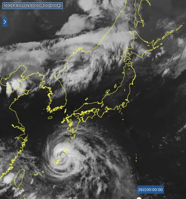2026年8月25日24時の日本周辺の衛星赤外画像