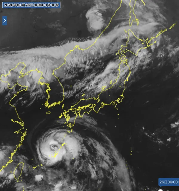 2026年8月26日6時の日本周辺の衛星赤外画像