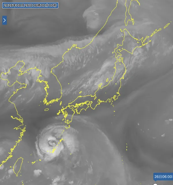2026年8月26日6時の日本周辺の衛星水蒸気画像