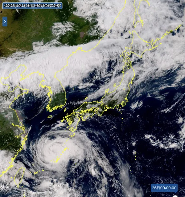 2026年8月26日9時の日本周辺の衛星可視画像