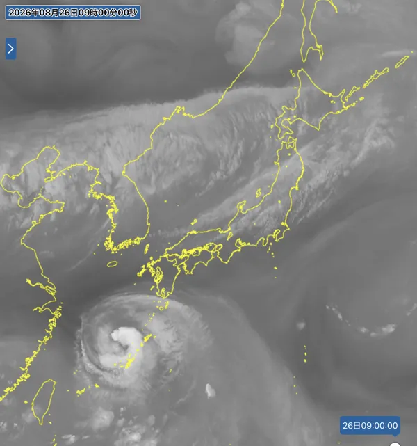 2026年8月26日9時の日本周辺の衛星水蒸気画像