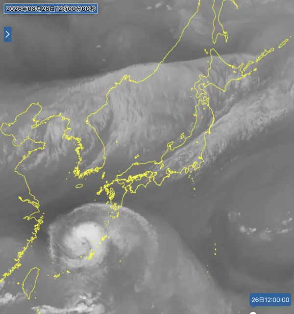 2026年8月26日12時の日本周辺の衛星水蒸気画像