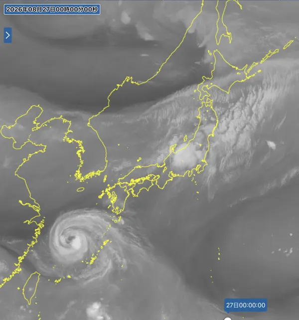 2026年8月26日24時の日本周辺の衛星水蒸気画像