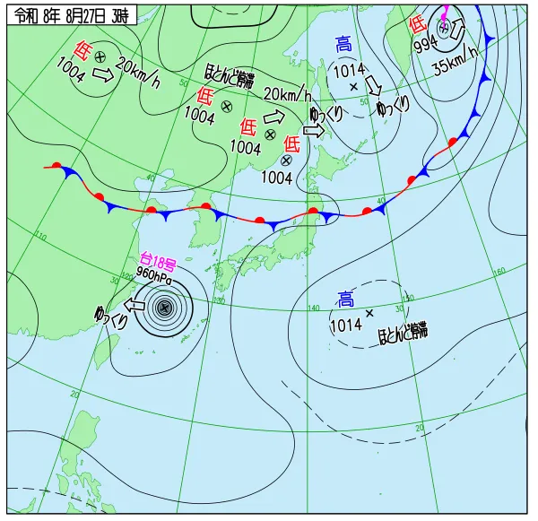 2026年8月27日3時の速報天気図