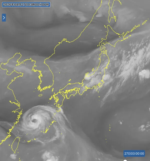 2026年8月27日3時の日本周辺の衛星水蒸気画像