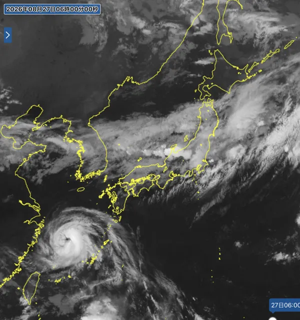 2026年8月27日6時の日本周辺の衛星赤外画像