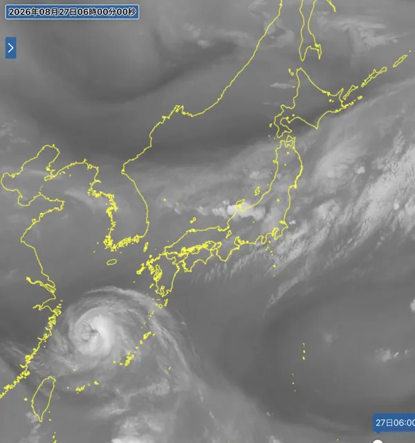 2026年8月27日6時の日本周辺の衛星水蒸気画像