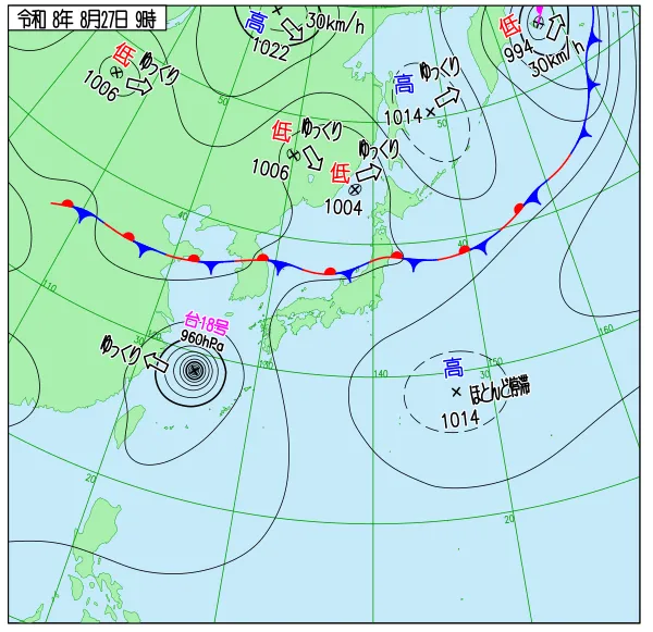 2026年8月27日9時の速報天気図