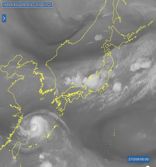 2026年8月27日9時の日本周辺の衛星水蒸気画像