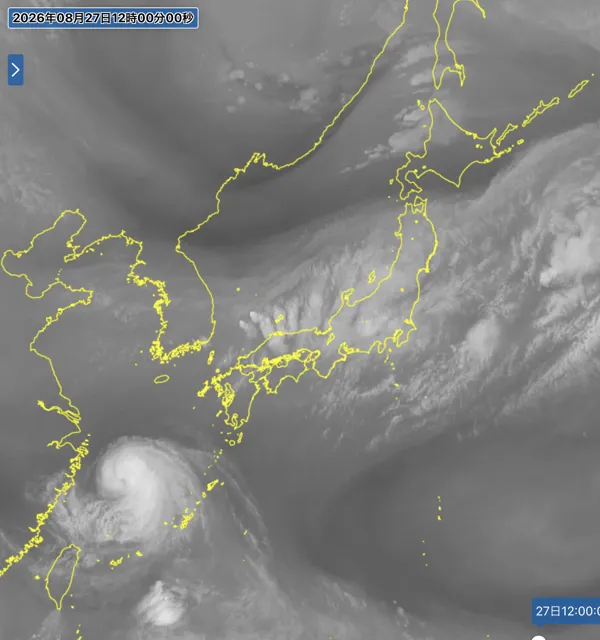 2026年8月27日12時の日本周辺の衛星水蒸気画像