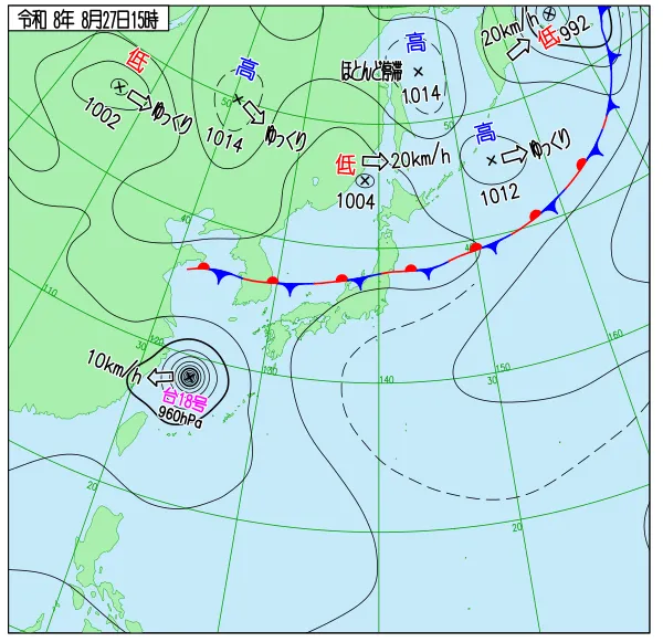 2026年8月27日15時の速報天気図