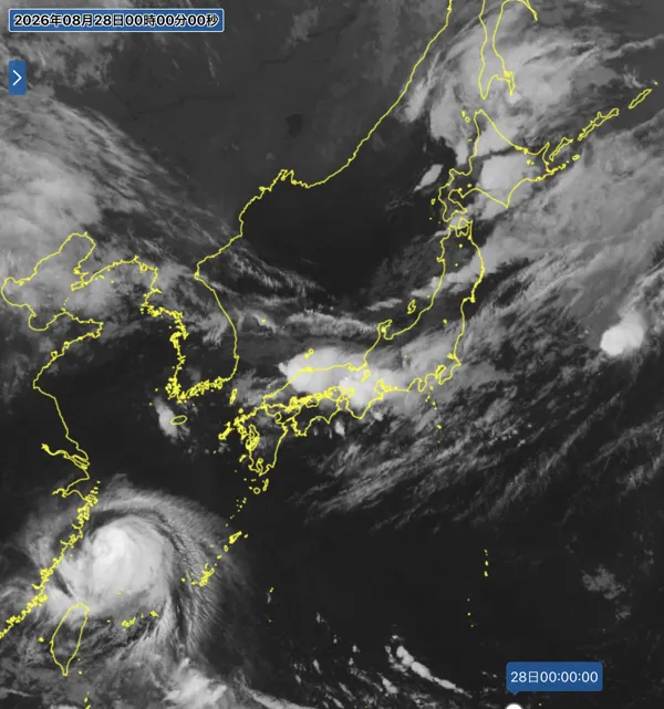 2026年8月27日24時の日本周辺の衛星赤外画像