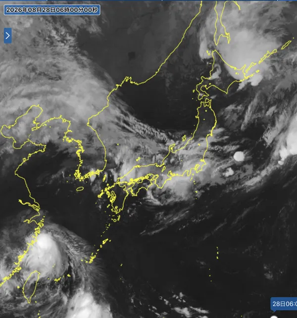 2026年8月28日6時の日本周辺の衛星赤外画像