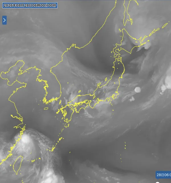2026年8月28日6時の日本周辺の衛星水蒸気画像