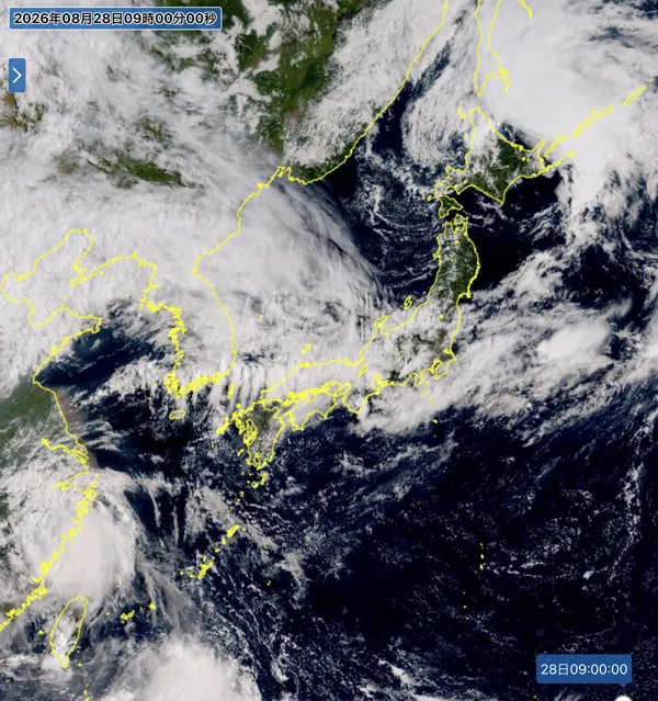 2026年8月28日9時の日本周辺の衛星可視画像