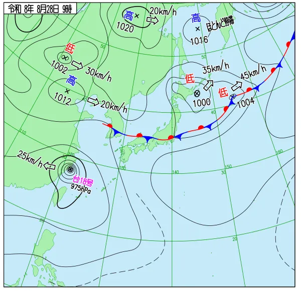 2026年8月28日9時の速報天気図