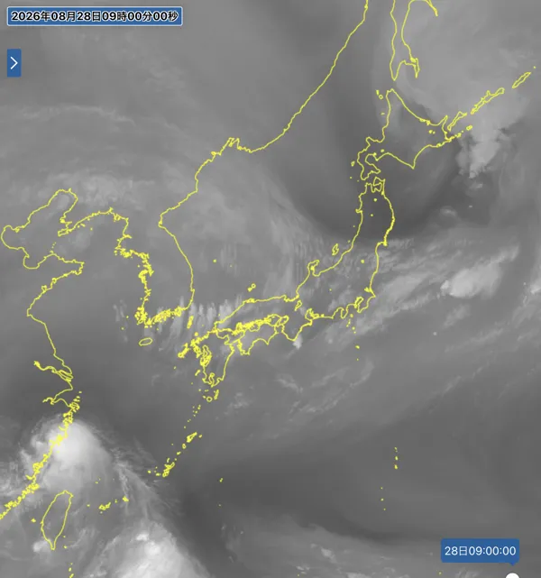 2026年8月28日9時の日本周辺の衛星水蒸気画像