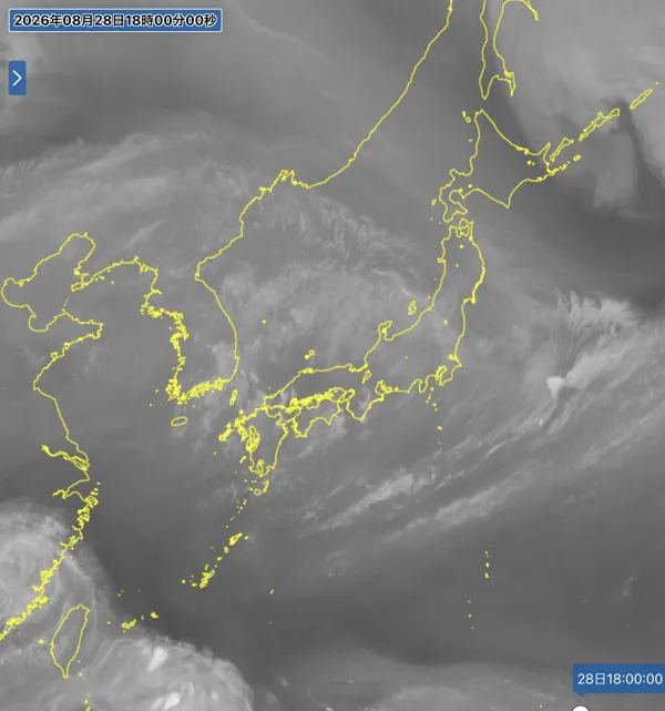 2026年8月28日18時の日本周辺の衛星水蒸気画像