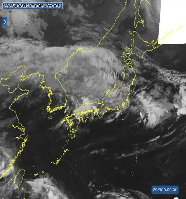 2026年8月28日24時の日本周辺の衛星赤外画像