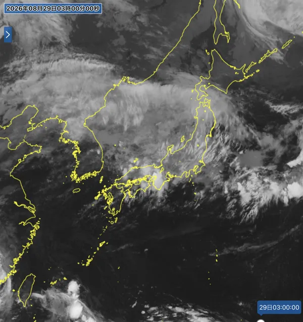 2026年8月29日3時の日本周辺の衛星赤外画像