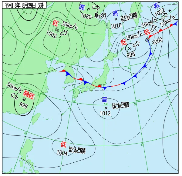 2026年8月29日3時の速報天気図