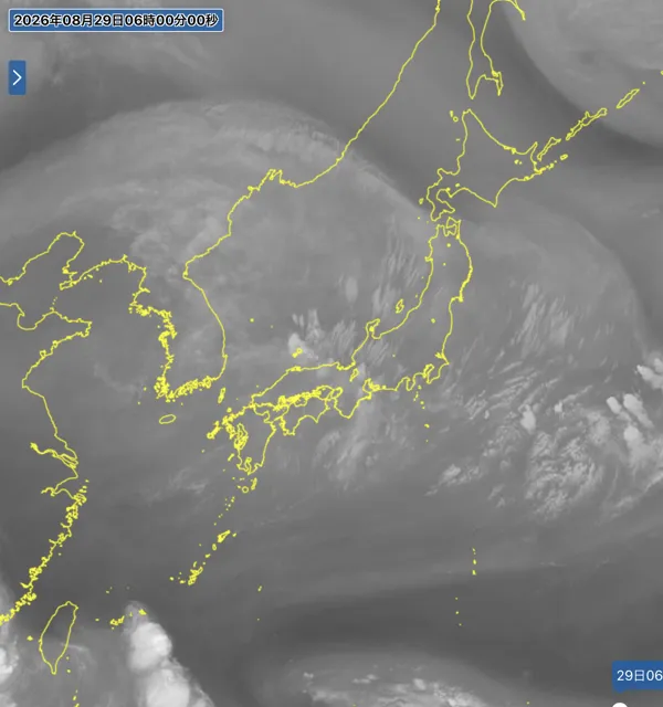 2026年8月29日6時の日本周辺の衛星水蒸気画像