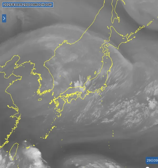 2026年8月29日9時の日本周辺の衛星水蒸気画像