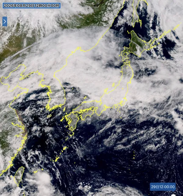 2026年8月29日12時の日本周辺の衛星可視画像