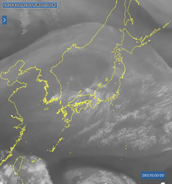 2026年8月29日15時の日本周辺の衛星水蒸気画像