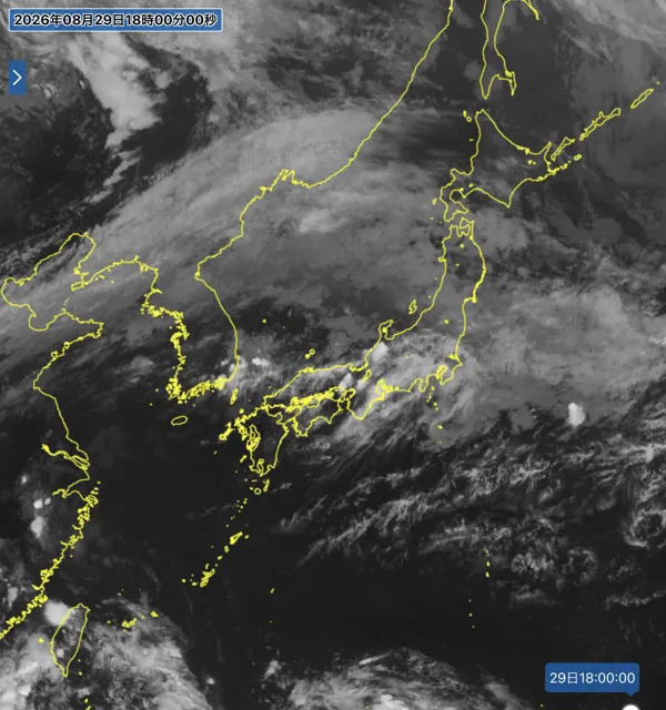 2026年8月29日18時の日本周辺の衛星赤外画像