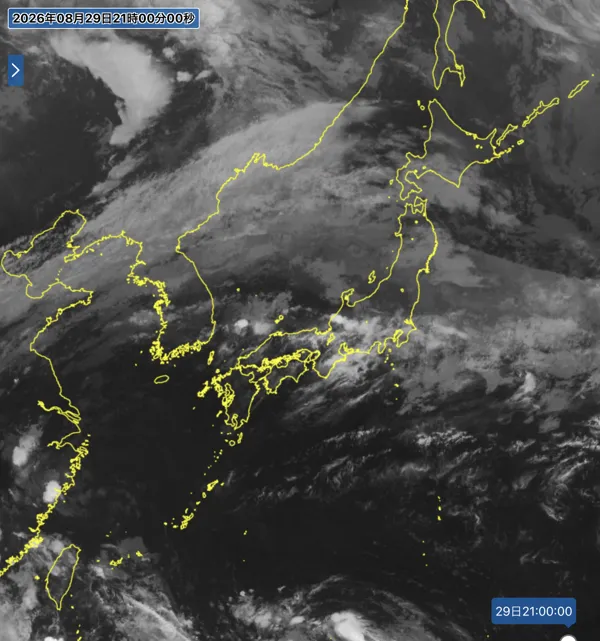 2026年8月29日21時の日本周辺の衛星赤外画像