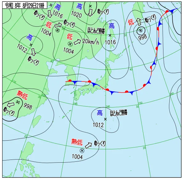 2026年8月29日21時の速報天気図