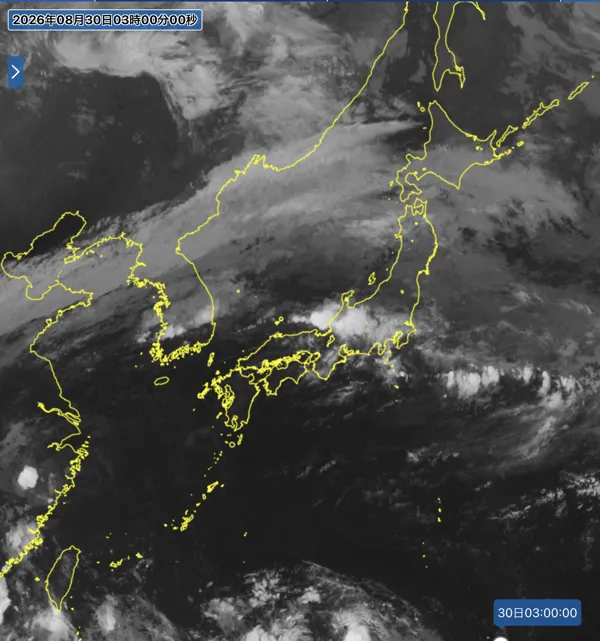 2026年8月30日3時の日本周辺の衛星赤外画像