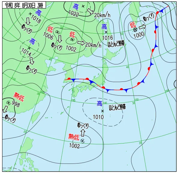 2026年8月30日3時の速報天気図