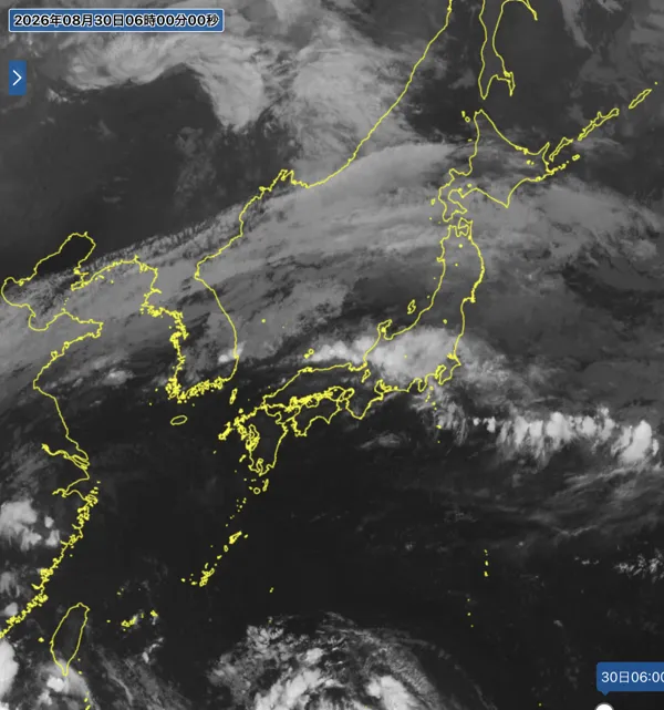 2026年8月30日6時の日本周辺の衛星赤外画像