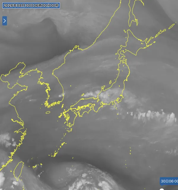 2026年8月30日6時の日本周辺の衛星水蒸気画像