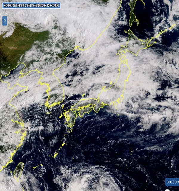 2026年8月30日9時の日本周辺の衛星可視画像
