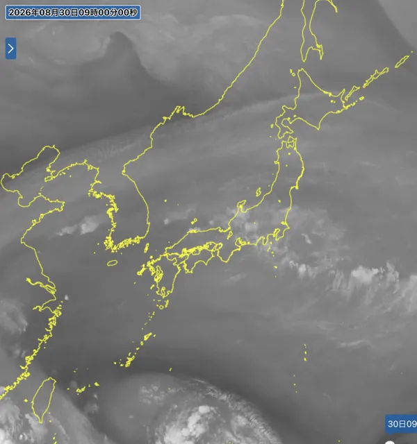 2026年8月30日9時の日本周辺の衛星水蒸気画像