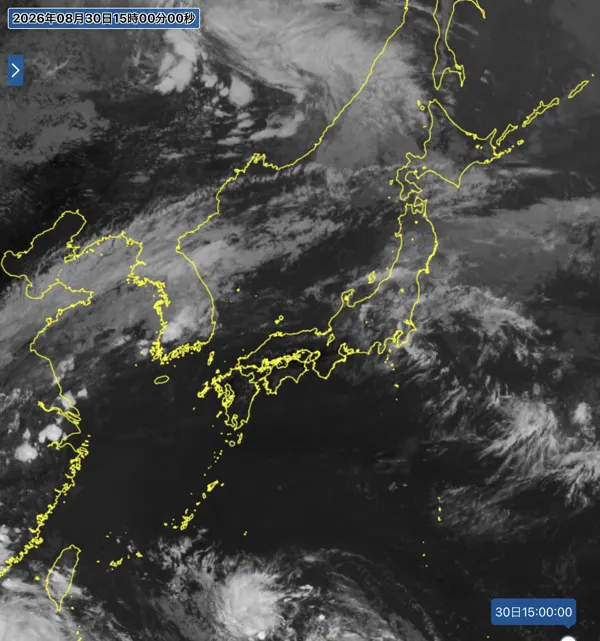 2026年8月30日15時の日本周辺の衛星可視画像