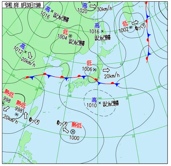 2026年8月30日15時の速報天気図