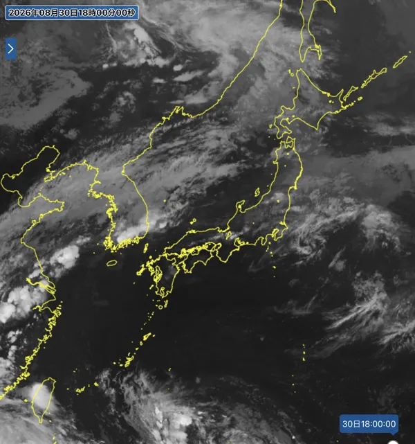 2026年8月30日18時の日本周辺の衛星赤外画像