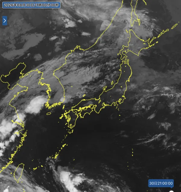 2026年8月30日21時の日本周辺の衛星赤外画像