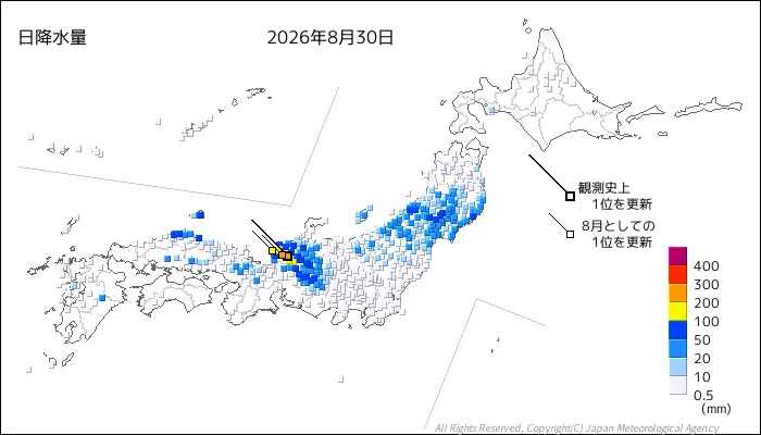 日本のアメダス日降水量の図