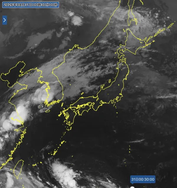 2026年8月30日24時の日本周辺の衛星赤外画像