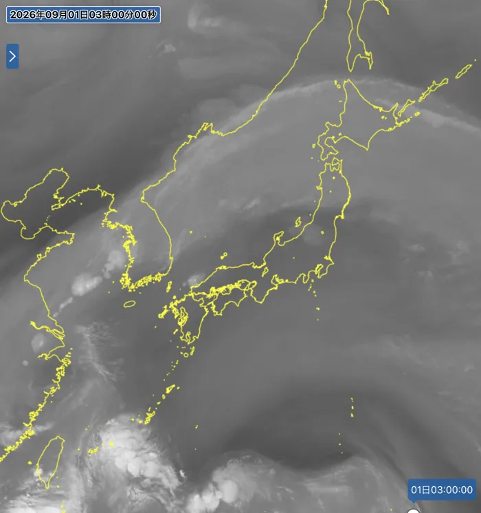2026年9月1日3時の日本周辺の衛星水蒸気画像