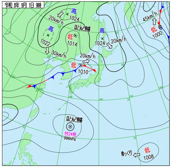 2026年9月1日9時の速報天気図