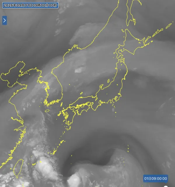 2026年9月1日9時の日本周辺の衛星水蒸気画像