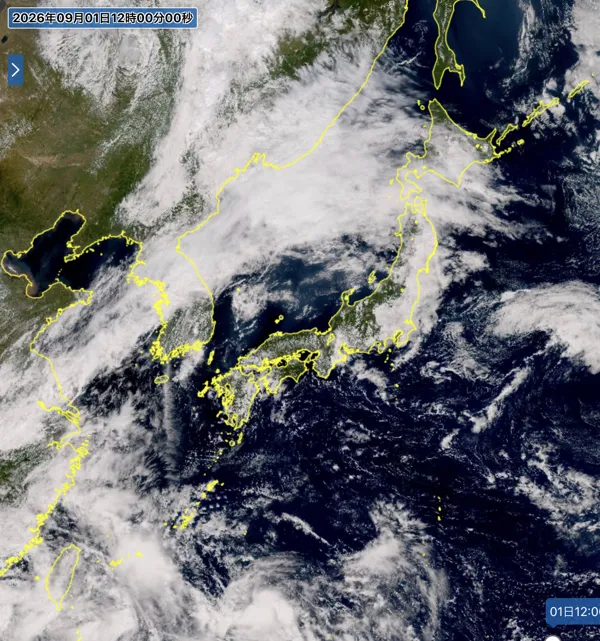 2026年9月1日12時の日本周辺の衛星可視画像