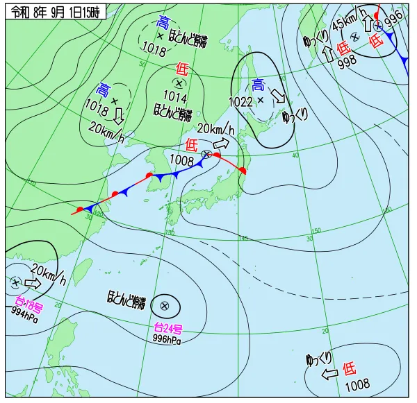 2026年9月1日15時の速報天気図