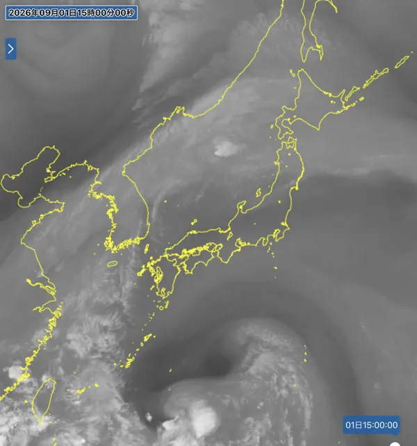 2026年9月1日15時の日本周辺の衛星水蒸気画像